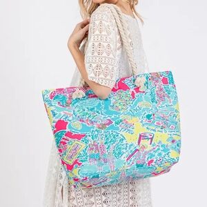 Blue and Pink Tropical Tote Bag